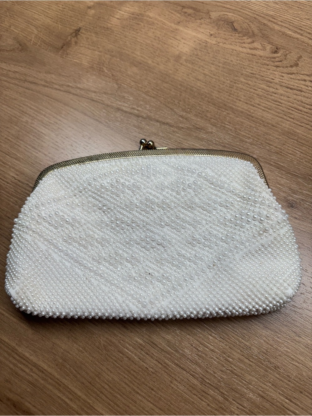 Vintage Security Quality Plus Ivory Beaded Frame Clutch